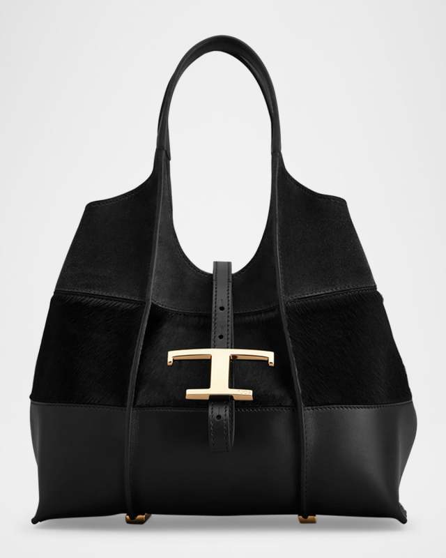 Leather & Calf Hair Shopper Tote Bag